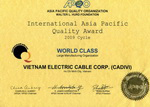 Công ty du lịch Vietravel chúc mừng công ty CADIVI nhận Giải thưởng Chất lượng Quốc tế Châu Á -Thái Bình Dương (IAPQA) 2009 cấp độ World Class 